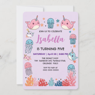 Save The Date Motif de poisson narval mignon Aquarelle sous la m