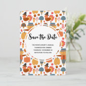 Save The Date Motif de Thanksgiving avec dindes et écussons (Debout devant)
