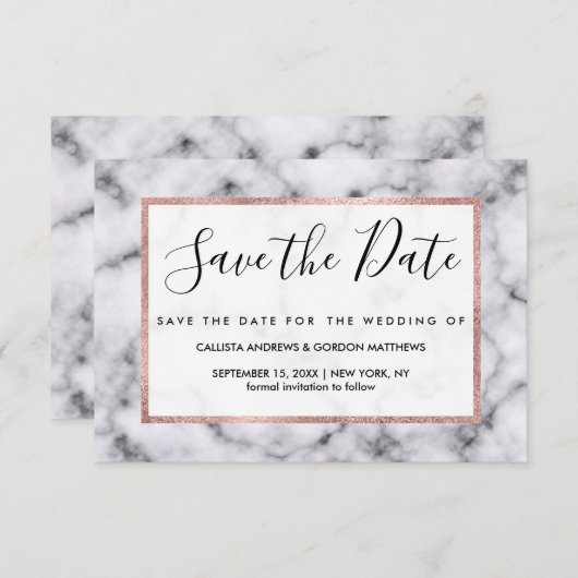 Save The Date Motif en pierre de marbre noir moderne (Devant / Derrière)