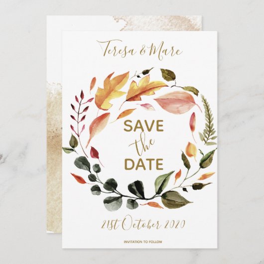 Save The Date Motif floral aquarelle aux tons automnaux rustique (Devant / Derrière)