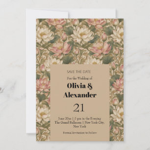 Save The Date Motif floral botanique de lotus d'eau vintage