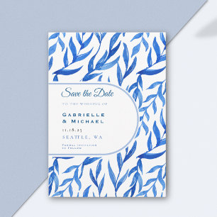 Save The Date Motif floral de chinoiserie bleu blanc de Delft E