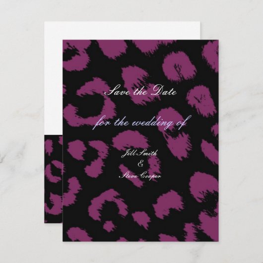 Save The Date Motif Léopard Noir Violet Enregistrer la date (Devant / Derrière)