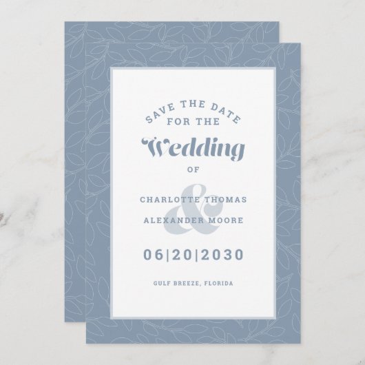 Save The Date Motif moderne Dusty Blue Fiançailles Mariage Enreg (Devant / Derrière)
