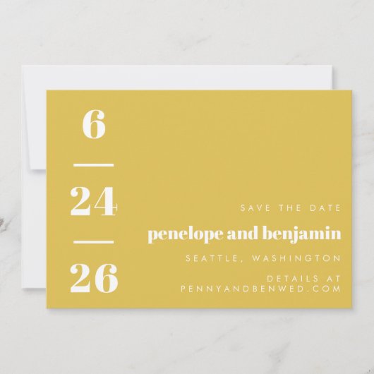 Save The Date Motif rétro Gras Typographie Mariage jaune (Devant)