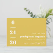 Save The Date Motif rétro Gras Typographie Mariage jaune (Debout devant)