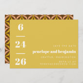 Save The Date Motif rétro Gras Typographie Mariage jaune (Devant / Derrière)