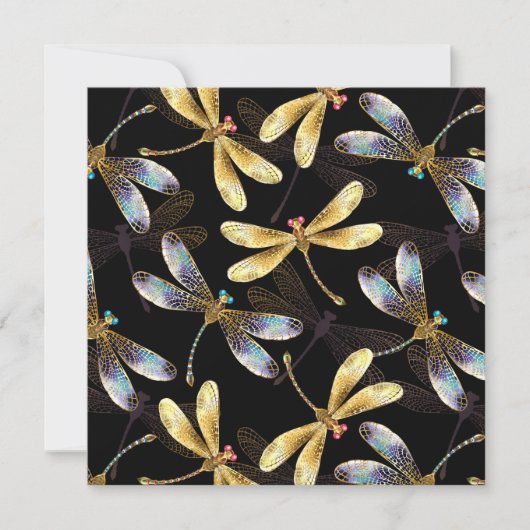Save The Date Motif sans couture avec libellules d'or (Devant)