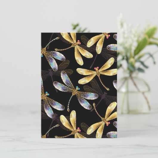Save The Date Motif sans couture avec libellules d'or (Debout devant)