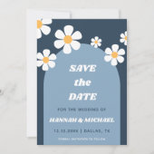 Save The Date Motif super Retro Dusty Blue Boho Arch & Daisy (Devant)