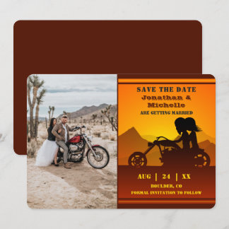 Save The Date Moto Couple Mountain Sunset Mariage photo