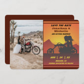 Save The Date Moto Couple Mountain Sunset Mariage photo (Devant / Derrière)