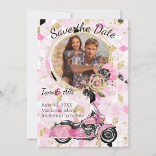 Save The Date Motorcycle Photo Floral Enregistrer la date