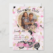 Save The Date Motorcycle Photo Floral Enregistrer la date (Devant)