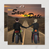 Save The Date Motos à équitation couple à Sunset Mariage (Devant / Derrière)