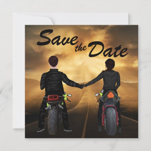 Save The Date Motos à équitation couple Mariage de coucher de so (Devant)