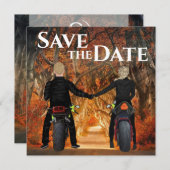 Save The Date Motos à équitation couple Mariage forestier d'auto (Devant / Derrière)