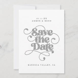 Save The Date Mots de script élégant argenté faux paillettes