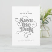 Save The Date Mots de script élégant argenté faux paillettes (Debout devant)