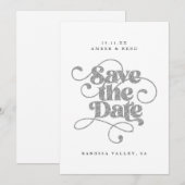 Save The Date Mots de script élégant argenté faux paillettes (Devant / Derrière)