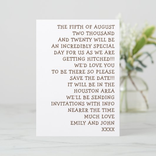 Save The Date Mots simples Mariage informel et amusant (Debout devant)