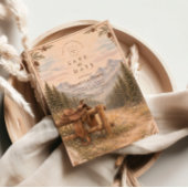 Save The Date Mountain Forest Western Saddle Wedding