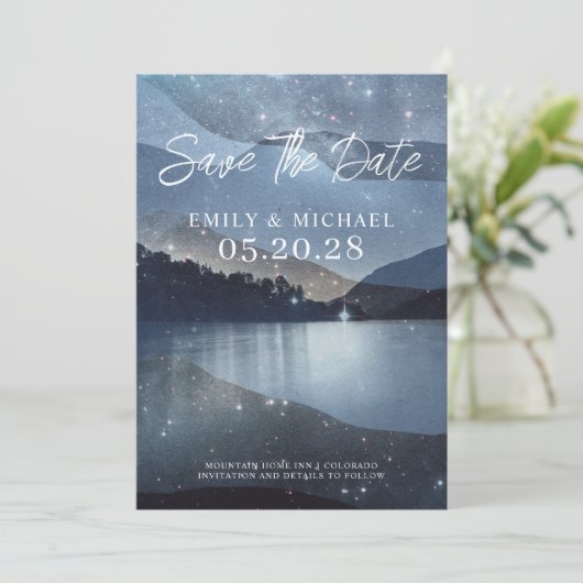 Save The Date Mountain Lake Forest Stars Économisez La Date (Debout devant)