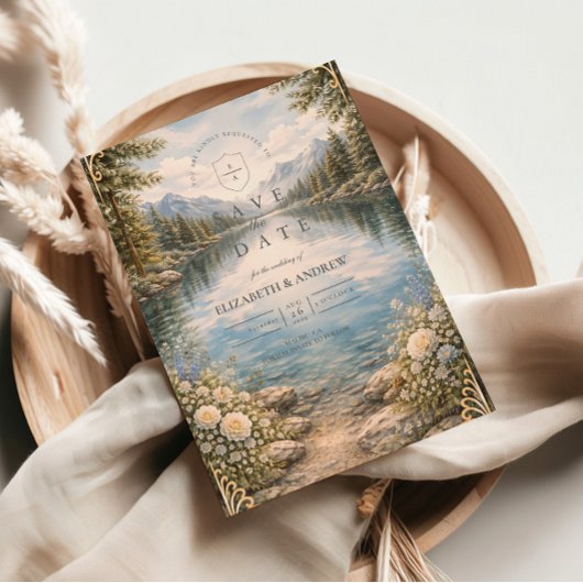 Save The Date Mountain Lake Forest Wildflower Wedding