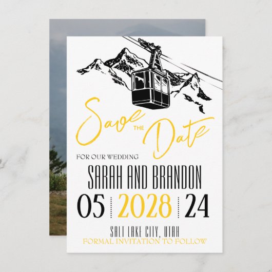 Save The Date Mountain Love Jaune (Devant / Derrière)