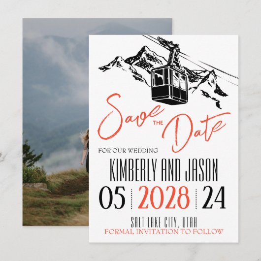 Save The Date Mountain Love Orange (Devant / Derrière)