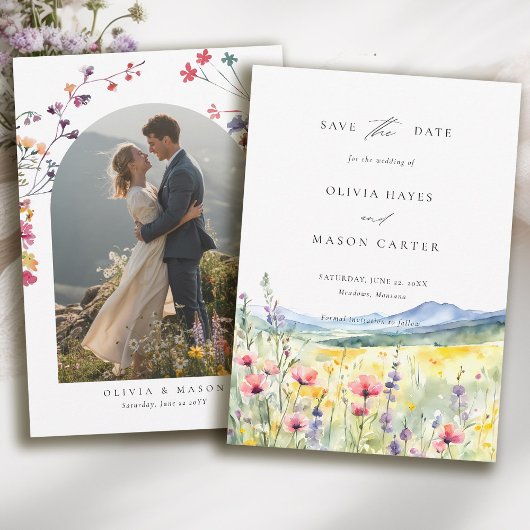 Save The Date Mountain Meadow Wildflowers Modern Photo Wedding
