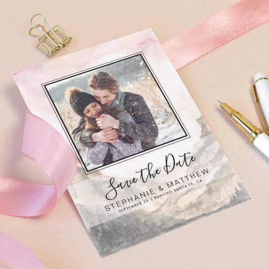 Save The Date Mountain Rustic Aquarelle photo Mariage