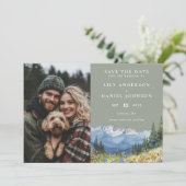Save The Date Mountain Wildflowers Sage Green Photo Wedding (Debout devant)