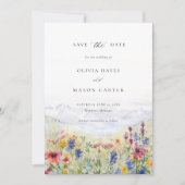 Save The Date Mountains Scene Rustic Meadow Wildflowers Wedding (Devant)