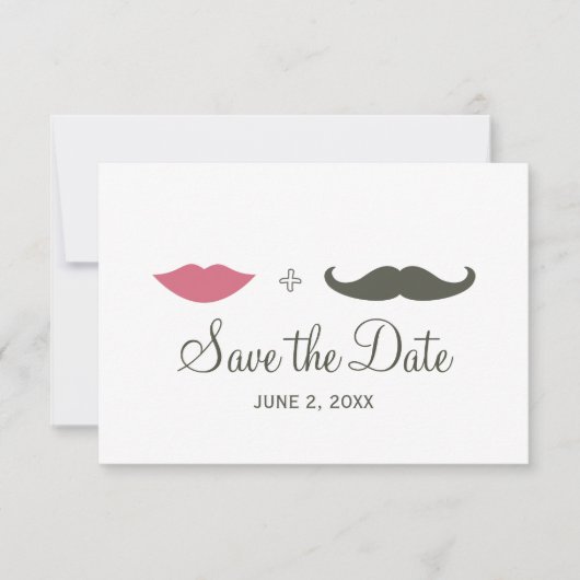 Save The Date Moustache élégante et lèvres pour sauver la date (Devant)
