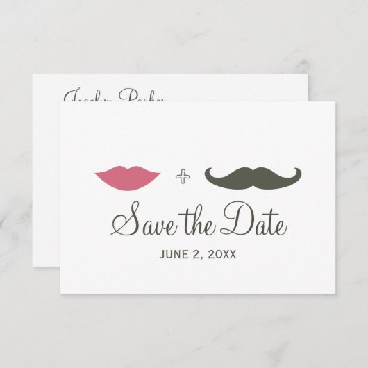 Save The Date Moustache élégante et lèvres sauvent la date (Devant / Derrière)