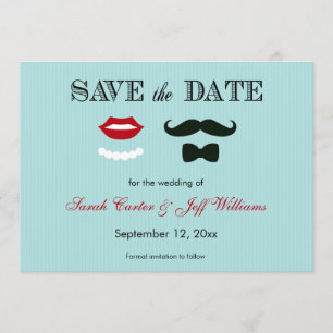 Save The Date Moustache et lèvres Aqua Stripe Enregistrer les ca