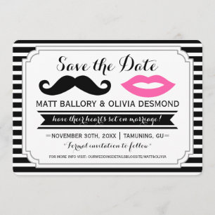 Save The Date Moustache et lèvres roses Mariage Stripe Enregistr