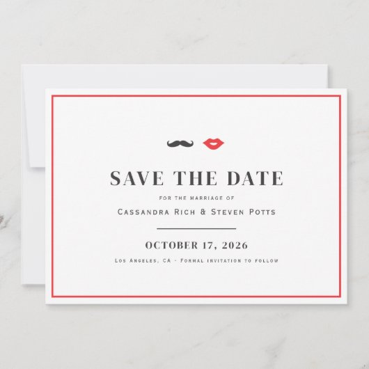 Save The Date Moustache & lèvres Mariage risqué Enregistrer la d (Devant)