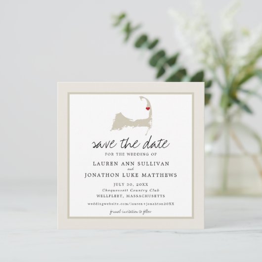 Save The Date Movable Red Heart Wellfleet Cape Cod Map Mariage (Debout devant)