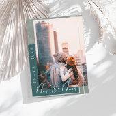 Save The Date Mr & Mrs Emerald Green White Script Photo