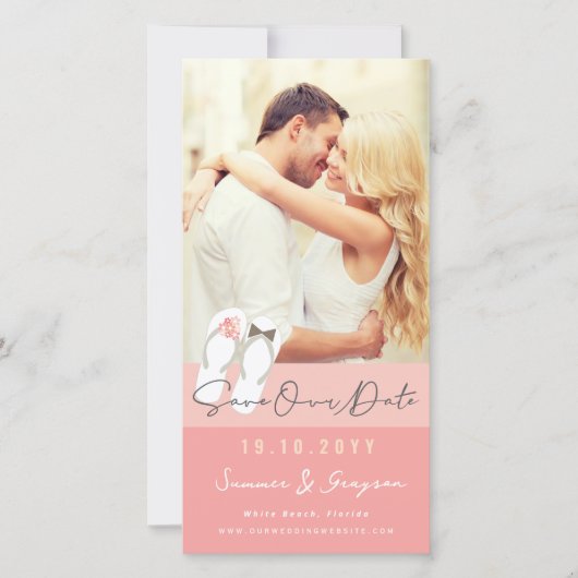 Save The Date Mr & Mrs Flip Flops Daisies Beach Wedding Photo (Devant)