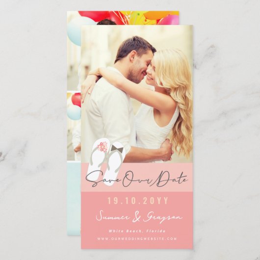 Save The Date Mr & Mrs Flip Flops Daisies Beach Wedding Photo (Devant / Derrière)