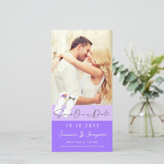 Save The Date Mr & Mrs Flip Flops Daisies Beach Wedding Photo (Debout devant)