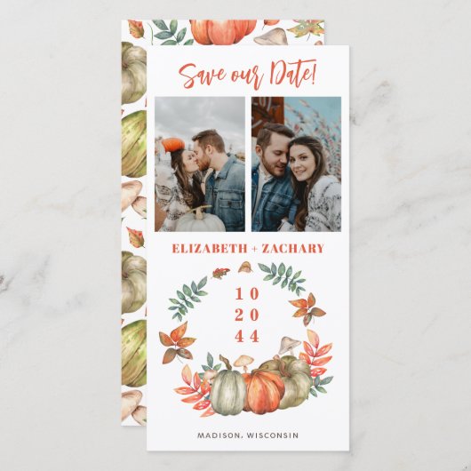Save The Date Multi Photos Citrouille Mariage de automne Enregis (Devant / Derrière)