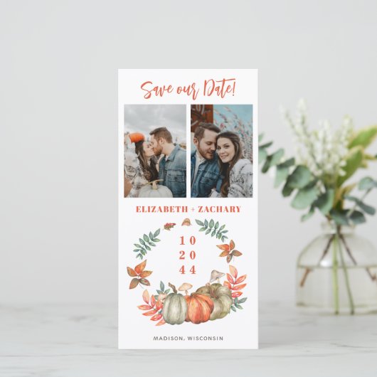 Save The Date Multi Photos Citrouille Mariage de automne Enregis (Debout devant)