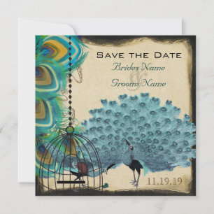 Save The Date Musical Peacock Bird Cage Eggplant Enregistrer la 