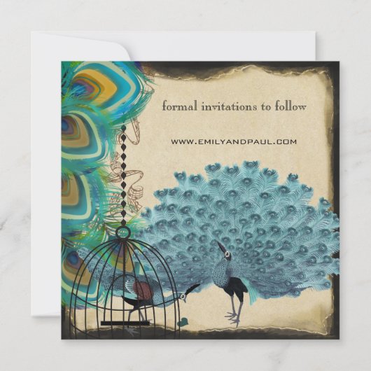 Save The Date Musical Peacock Bird Cage Eggplant Enregistrer la (Dos)