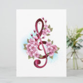 Save The Date Musical treble clef notes with sakura flowers (Debout devant)