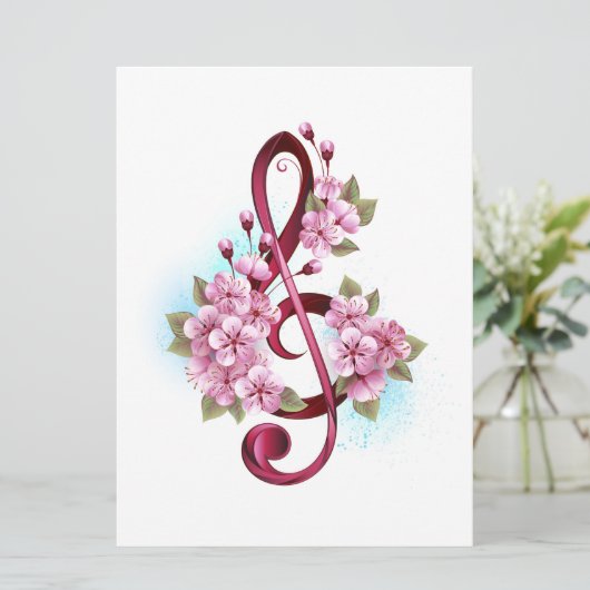 Save The Date Musical treble clef notes with sakura flowers (Debout devant)